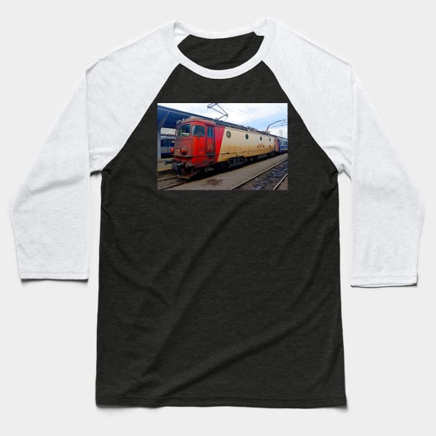 Romanian loco at Bucharest station Baseball T-Shirt by Random Railways